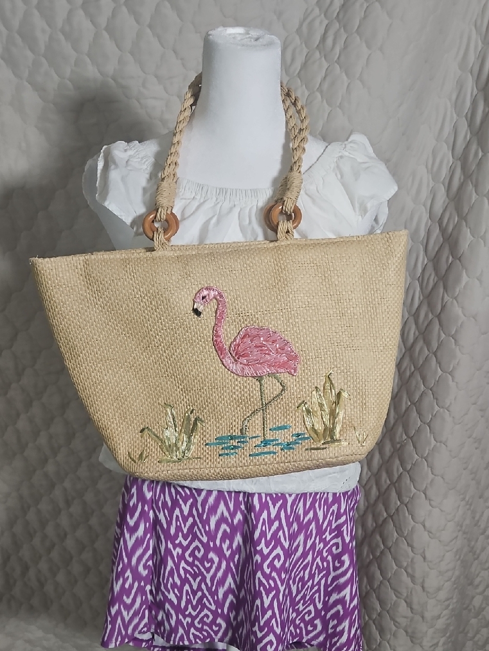 Capelli Straworld Flamingo Straw Shoulder Bag